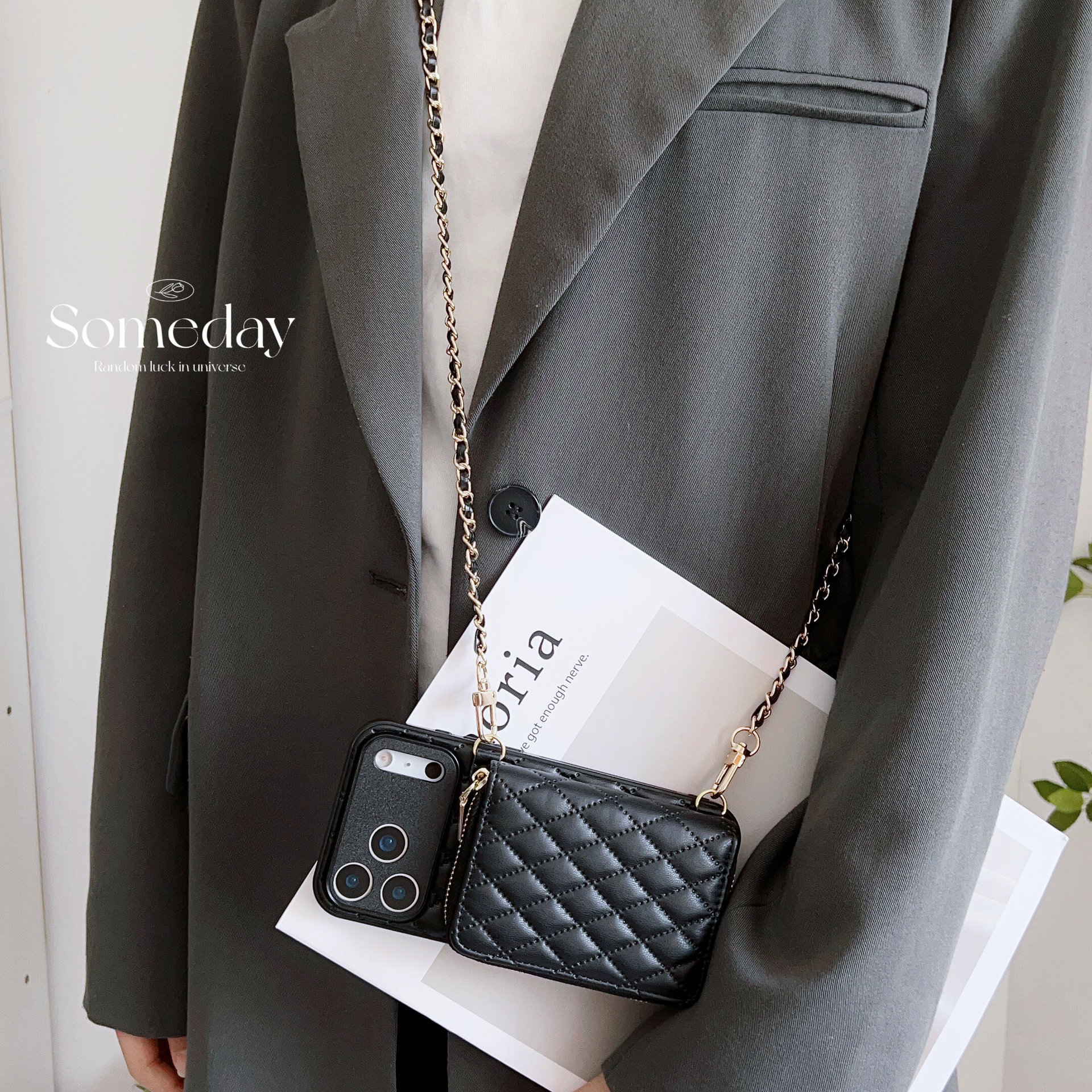 TechGlobe Adatto per iPhone 17 Pro Max Stile Porta Carte con Cerniera Telefono Huawei Samsung Tracolla Protettiva in Pelle_voghion.com