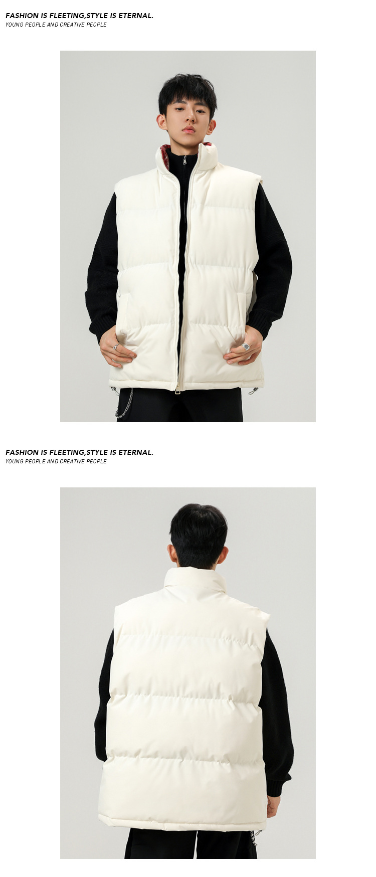 Plaid Patchwork Down Cotton Autumn Winter New Loose Plus Size Men's Casual Sports Thickened Warm Vest_voghion.com
