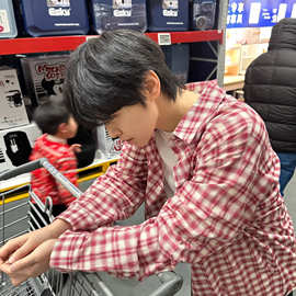 现货高品质复古红格子风慵懒长袖衬衫外套女百搭宽松休闲气质上衣