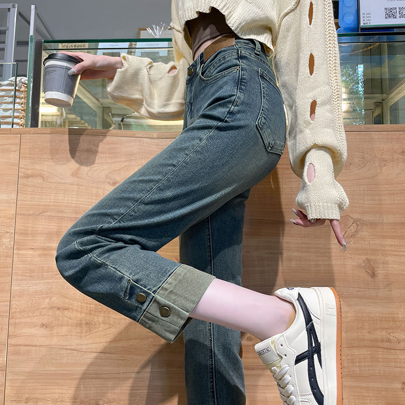 Cement Gray Cigarette Pipe Jeans for Women 2024 Autumn New High-Waisted Slim-Fitting Eight-Point Straight Pants Baguette Pants