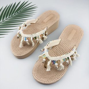 Yunnan Vacation Thick-Soled Flip-Flops Hand-Woven Ethnic Style Sandals for Women Summer Xishuangbanna Travel Wear