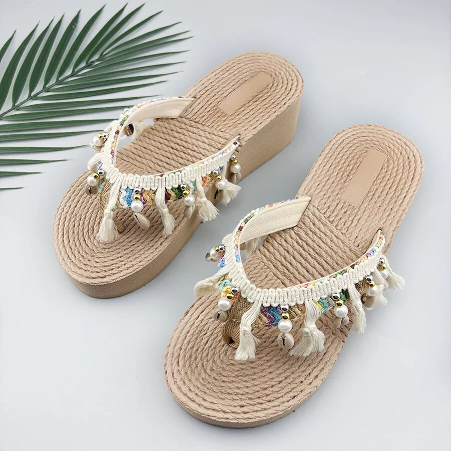 Юньнаньские пляжные шлепанцы на толстой подошве, ручная работа, этнический стиль, женские летние сандалии, одежда для путешествий в Сичуаньбань