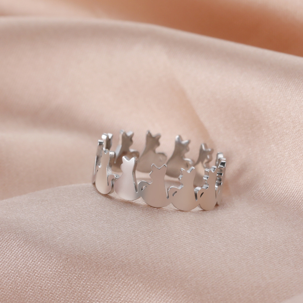 Cartoon Style Cat Stainless Steel Rings display picture 1