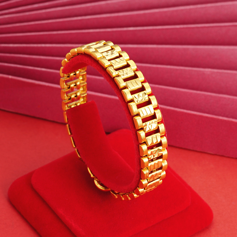 Nueva pulsera de cadena de tanque de oro de Vietnam para hombres y mujeres pulsera ancha versátil retro imitación cadena de oro Fuente de la flor del coche