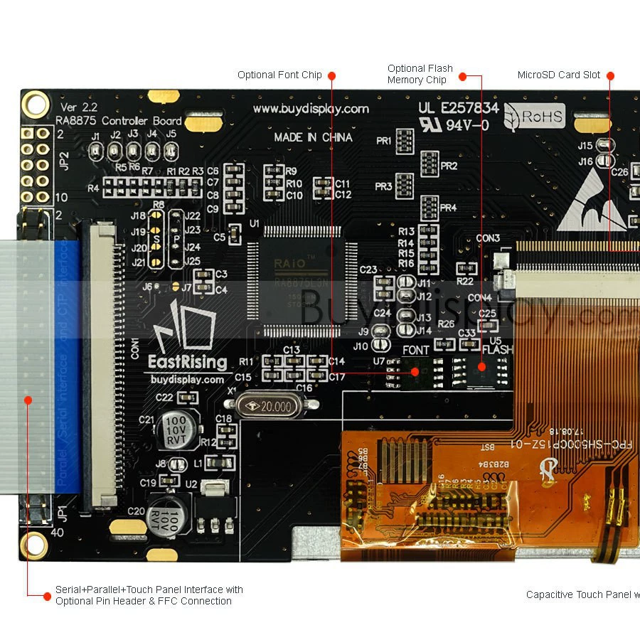 [5 дюймов TFT LCD цветной жидкокристаллический дисплей с контроллером RA8875/сенсорный экран на емкостной панели/серийный интерфейс]