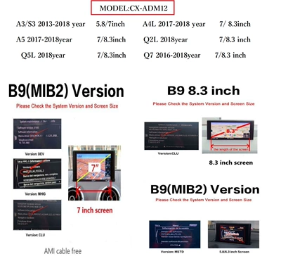 Suitable for Audi Wireless Carplay Module A1 A3 A4 A5 A6 A7 A8 Q1 Q2 Q3 Q5 Q7 (Other Car Video) - cx-adm12