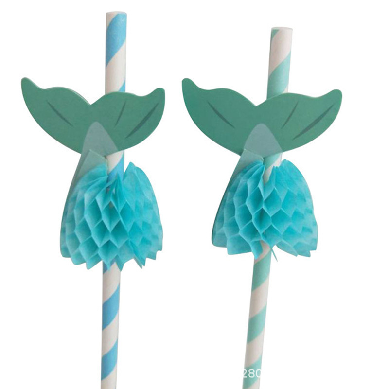 Transfronteriza desechable fiesta decoración paja tridimensional panal cola de pescado postre pastel bar bebida Decoración papel paja