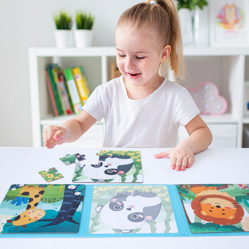 Children's Early Education Puzzle Three-in-One Magnetic Folding Advanced Puzzle Book Animal Traffic Cognition Kindergarten Toy