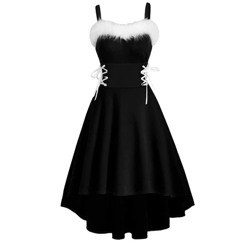 Cross-border foreign trade 2024 new Christmas party bunny girl plush collar bare shoulders bow tie strap dress
