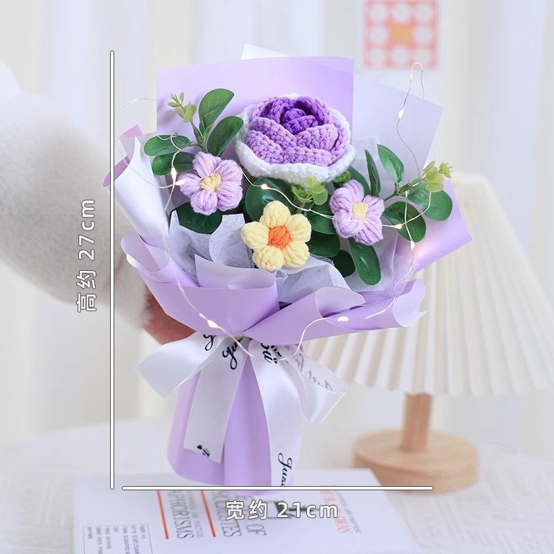 七夕教师节礼物女神节花束针织花毕业季小香风花束针织玫瑰花跨境|undefined