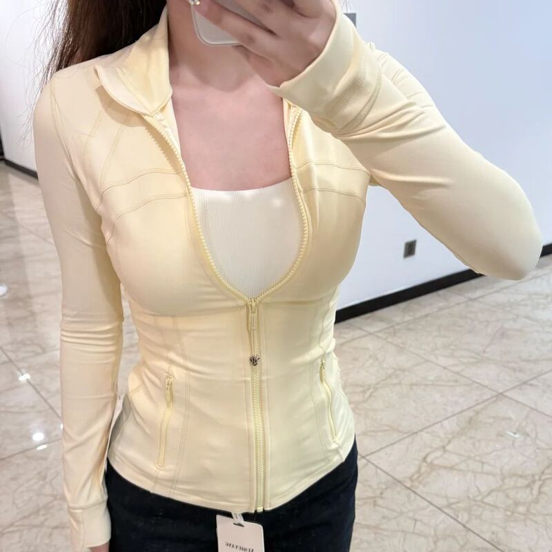 Lulu Zukun Yellow Slim Ice Silk Sun Protection Jacket Women's Waist Yoga Top 2025 New Thin