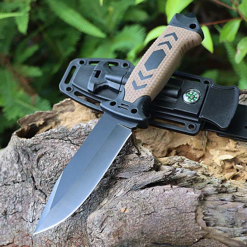 Supervivencia al aire libre cuchillo recto multifuncional salvaje supervivencia brújula cuchillo direccional ventana herramienta de supervivencia portátil cuchillo recto pequeño
