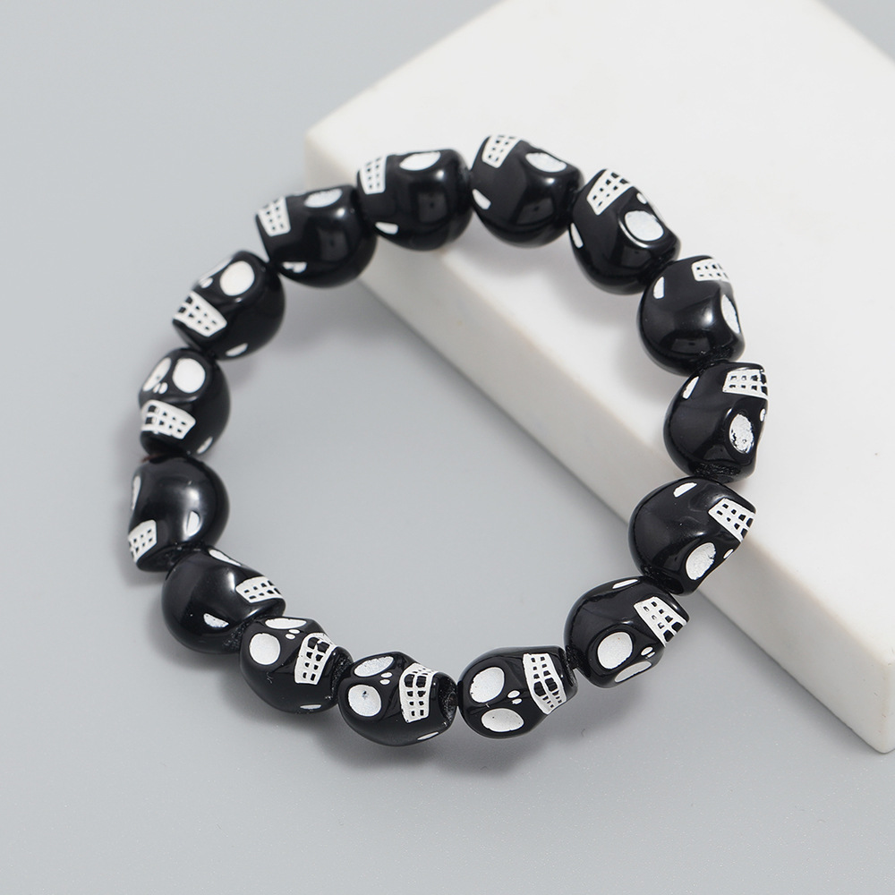 personality skull head bracelet retro ghost head beaded bracelet Halloween new jewelry