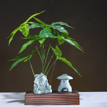 客厅玄关店铺桌面发财树摆设盆景装饰中式室内微景观造青砂石摆件