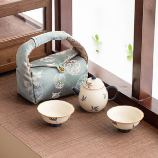 Manufacturer's Rock and Mineral White Gold-Drawn Phalaenopsis Pear-Shaped Pot for Tea, Ceramic Small Set, One Pot and Two Cups, Portable Kung Fu Tea Set