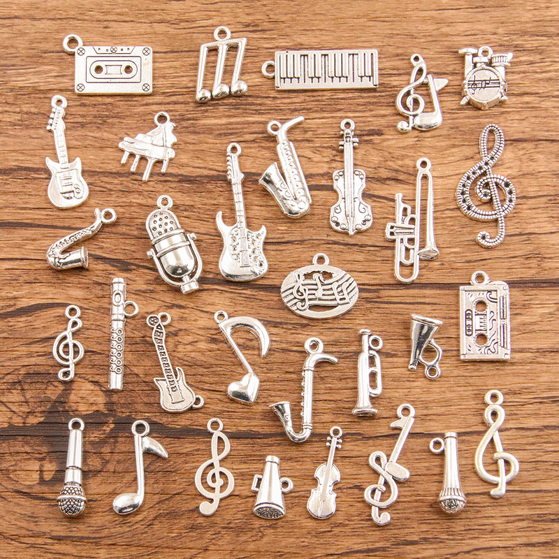35 Types of Cross-Border Musical Note Pendants, Piano, Guitar, Microphone, Speaker, Suona, Musical Instruments, Alloy Jewelry Accessories