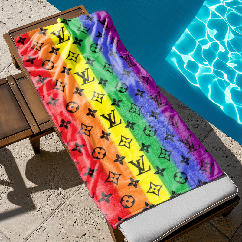 Rainbow Digital Print Lv Style Printed Beach Towel Quick-Drying and Water-Absorbent Bath Towel Unisex Beach Vacation Towel Rainbow Digital Print Lv Style Printed Beach Towel Quick-Drying and Water-Absorbent Bath Towel Unisex Beach Vacation Towel