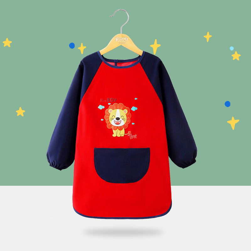 子供用防水絵画服幼稚園プリントスモックスタジオプリント防水逆着用エプロン男の子と女の子用|undefined