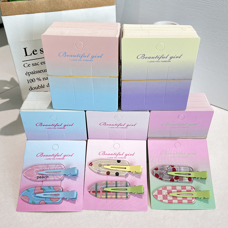 新款渐变发夹纸卡+袋子简约发卡卡片吊背卡发饰包装卡纸夹子挂卡