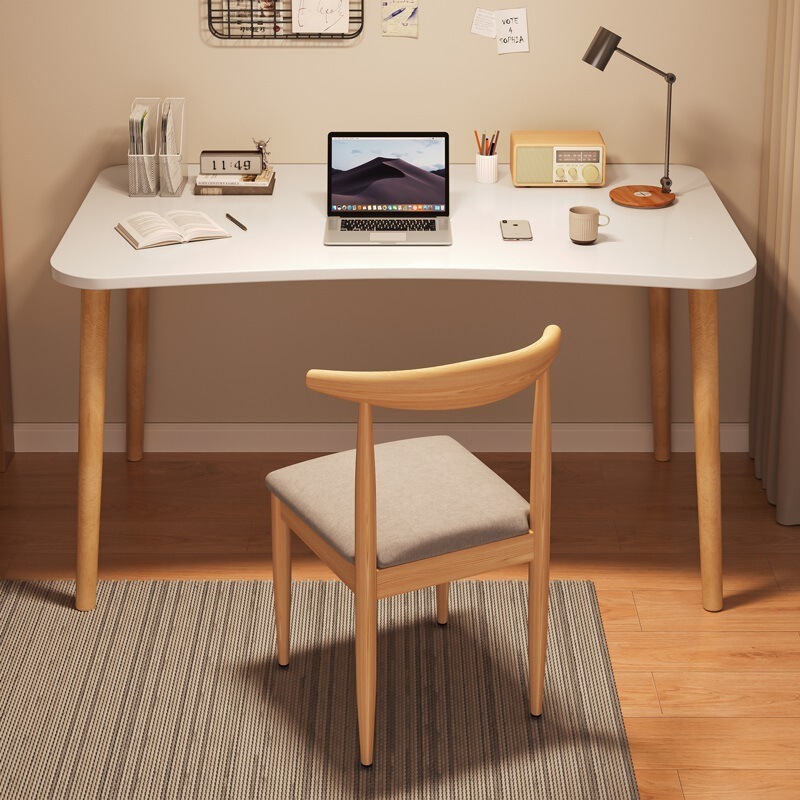 Simple Desk for Bedroom, Small Table for Rental Apartment, Writing Desk, Office Desktop Computer Desk, Nordic Style, Modern and Minimalist