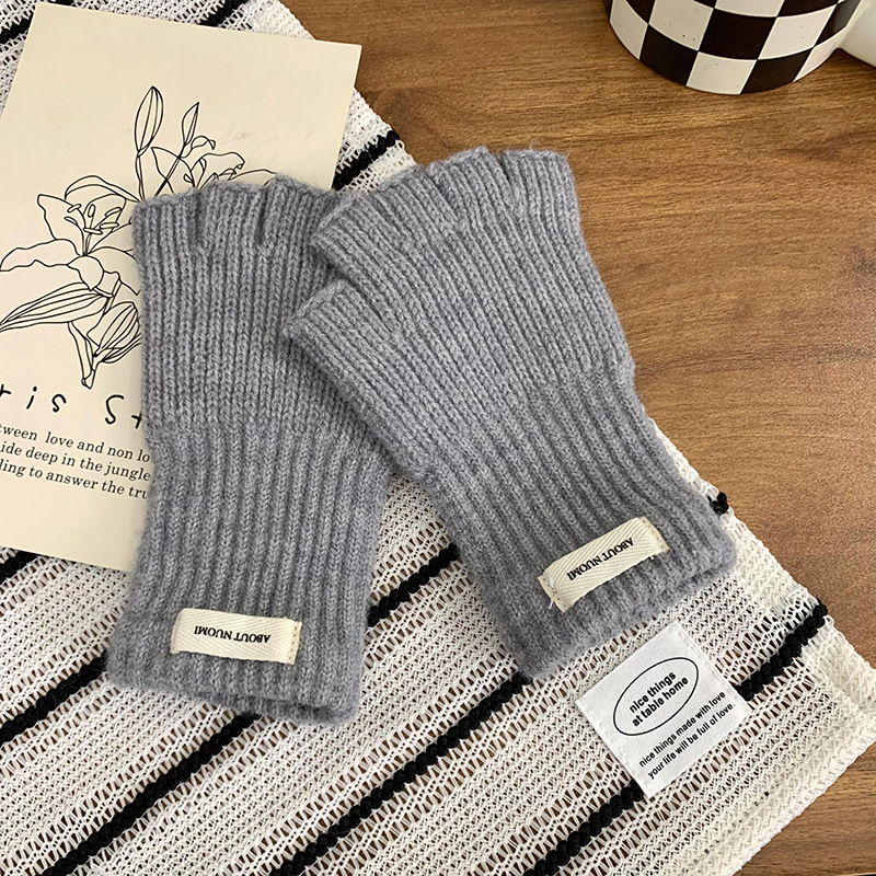Guantes de medio dedo de invierno caliente nuevo estilo coreano de color sólido para estudiantes de escritura guantes de conducción guantes de lana de punto