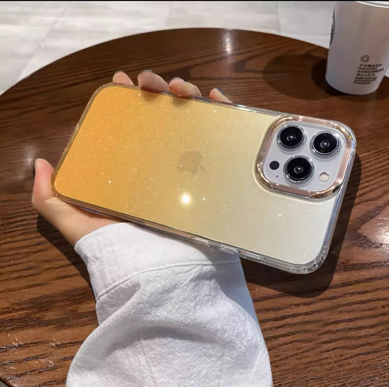 Apple 17 Pro Max用星空グリッターグラデーションスマホケース、iPhone 16用電気メッキレンズリングPC保護ケース|undefined