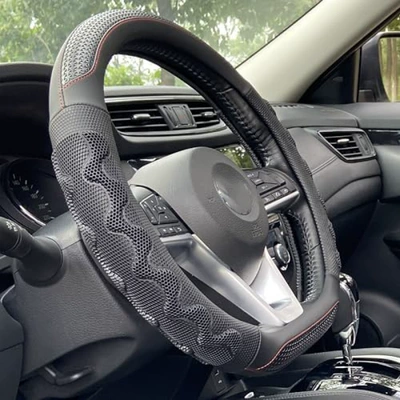 Car Universal Steering Wheel Cover: Steering wheel cover - type-d-black-red-line-38cm