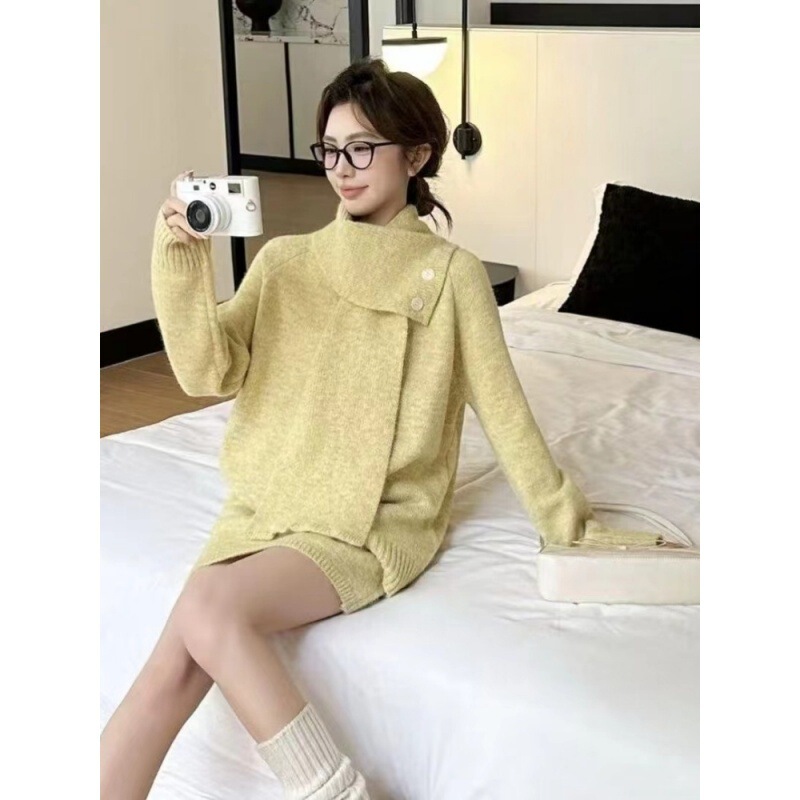 亚马逊速卖通eBay独立站毛衣套装裙女秋冬慵懒风针织衫短裙两件套|undefined