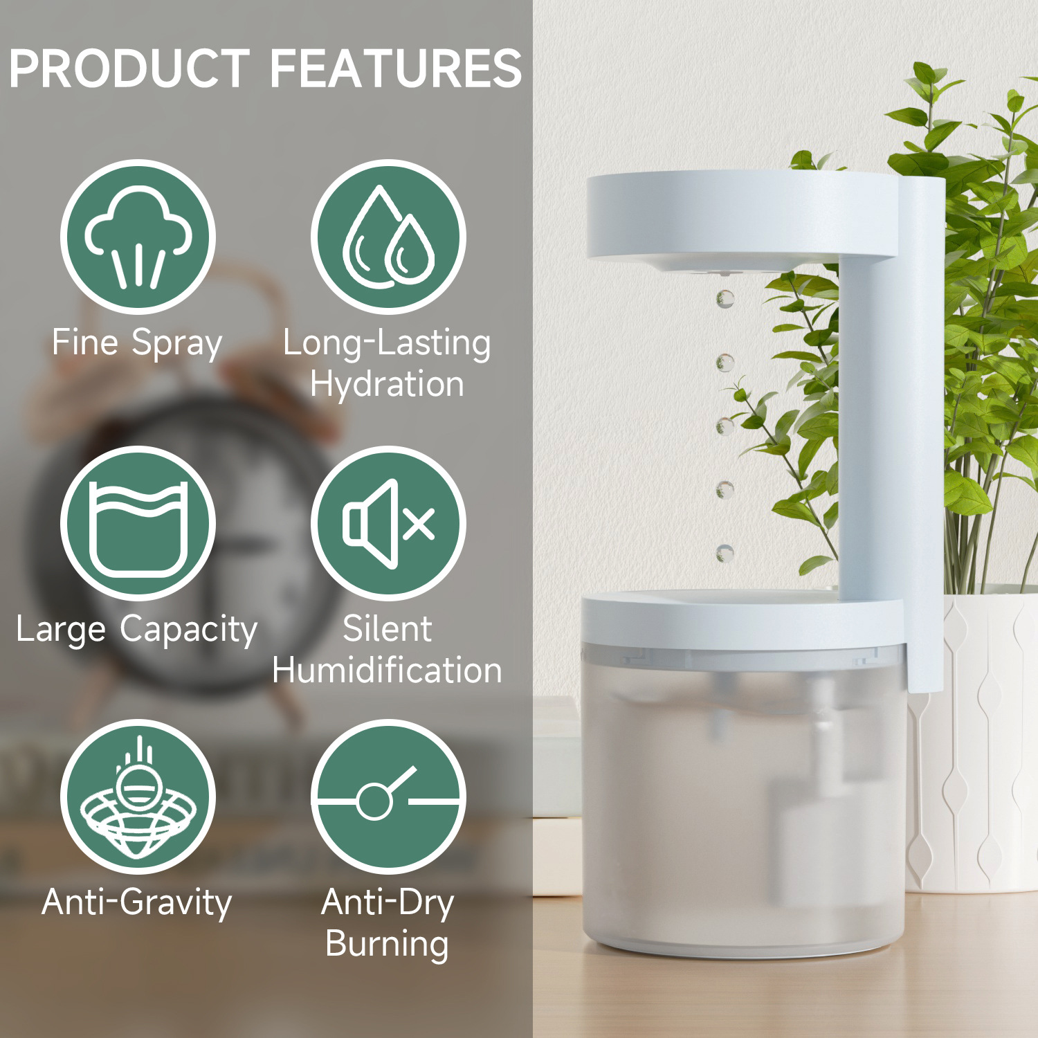 2025 mil millones de lanes de nuevo humidificador antigravedad gota de agua dormitorio spray doméstico pequeño adornos de escritorio de agua