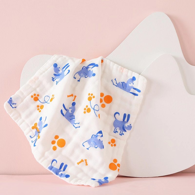 Hebei factory wholesale 6 layer gauze high density printing baby small square towel saliva towel baby kindergarten small towel