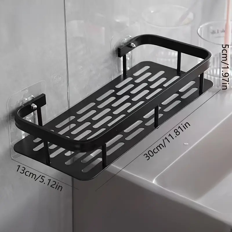 Estante de almacenamiento para baño, organizador de pared para lavabo y inodoro, sin taladro, de aleación de aluminio, sin clavos.