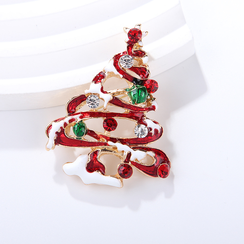 European and American Fashion Alloy Enamel Rhinestone Christmas Tree Brooch Exquisite Creative Men's and Women's Clothing Corsage Jewelry Pin