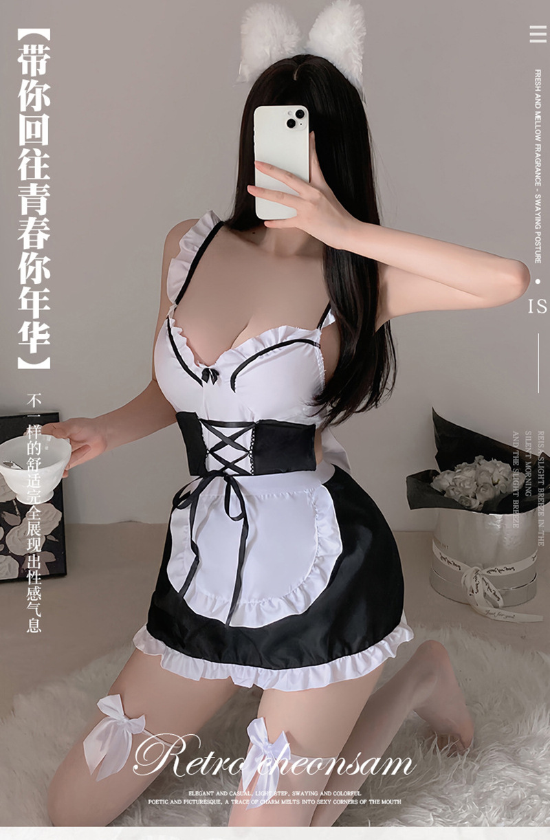 Maid Role-Play Costume Set with Briefs, Milk-Silk Fabric, One Size — detail image 1