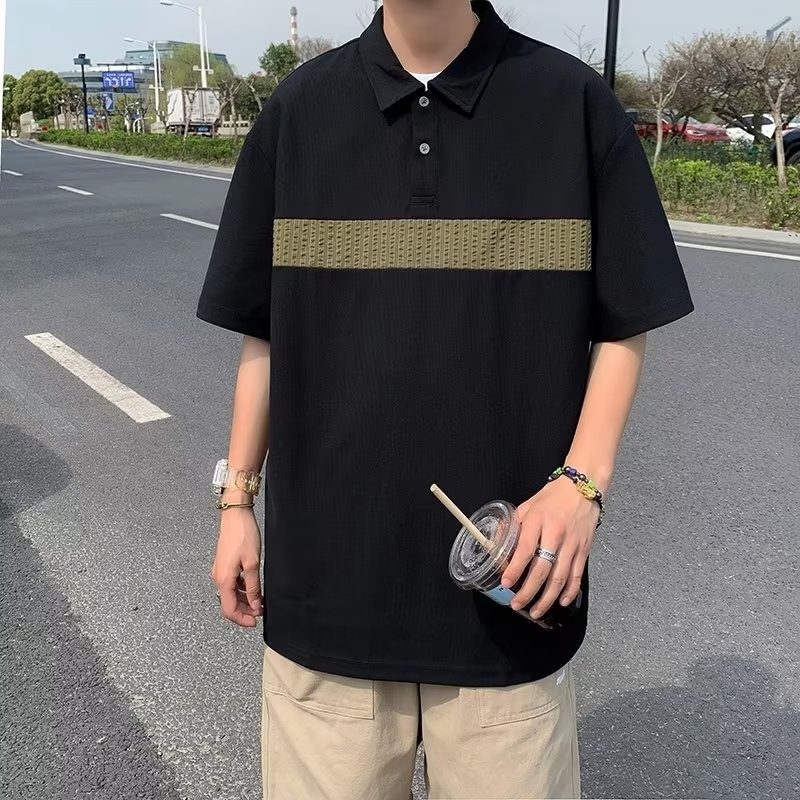 Camiseta de hombre polo nueva ropa de hombre manga corta solapa media manga tendencia camiseta costura tela transpirable