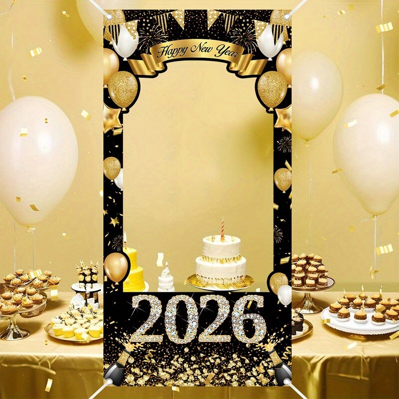 New Foreign Trade Model 2026 Happy New Year Black and Gold Photo Booth Frame Backdrop Cloth New Year Party Background Decoration New Foreign Trade Model 2026 Happy New Year Black and Gold Photo Booth Frame Backdrop Cloth New Year Party Background Decoration
