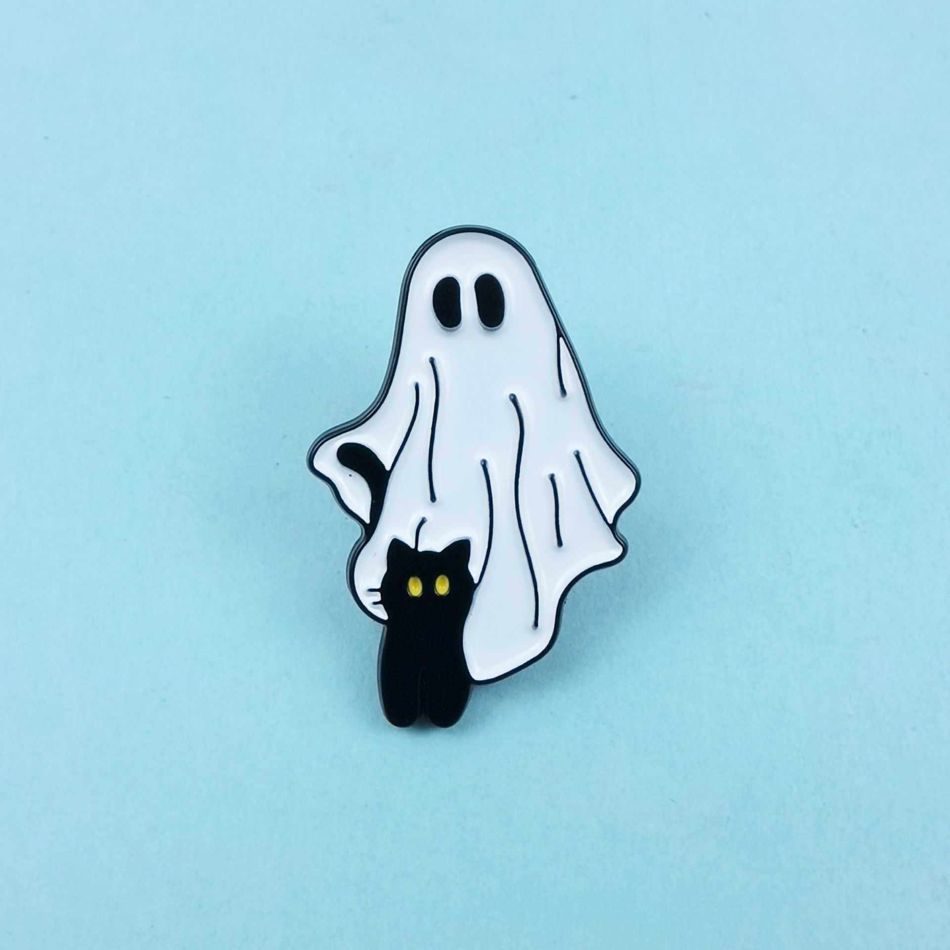Broche fantasma de gato negro de Halloween europeo y americano personalidad estilo divertido accesorios de ropa insignia joyería de aleación de bricolaje
