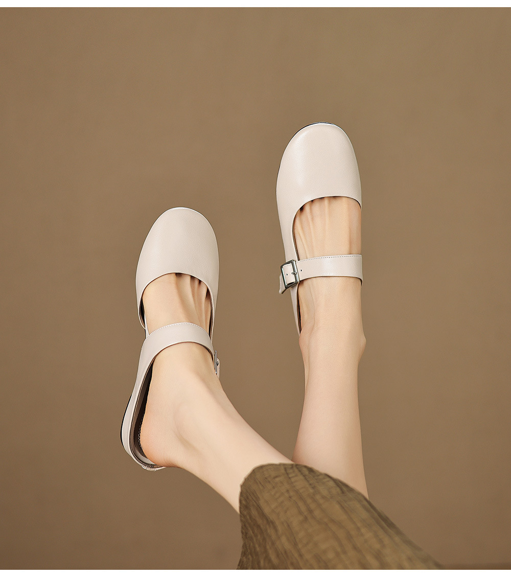 Sandal nữ quai chữ V đế bệt mũi tròn hở gót — đen chi tiết 7
