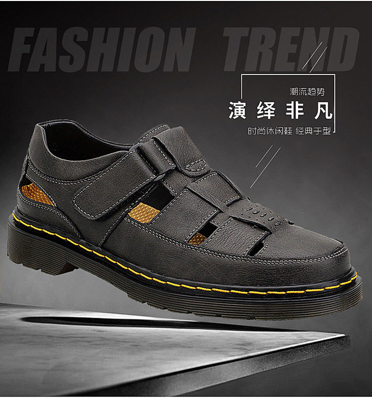 Dép sandal nam da thật bít mũi đế dày dán Velcro cỡ lớn — 202122 màu đen, 202122 đỏ nâu, Màu xám 202122 chi tiết 3