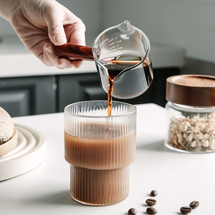 Japanese-style wooden handle glass small milk cup milk jug cylinder pour milk jug mini double-spout juice cup espresso extract