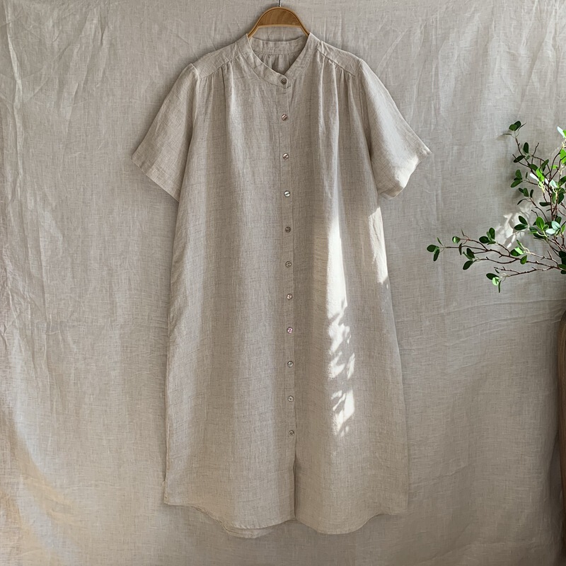 7063-4 hemp single rain dew 14 dress small collar simple slim