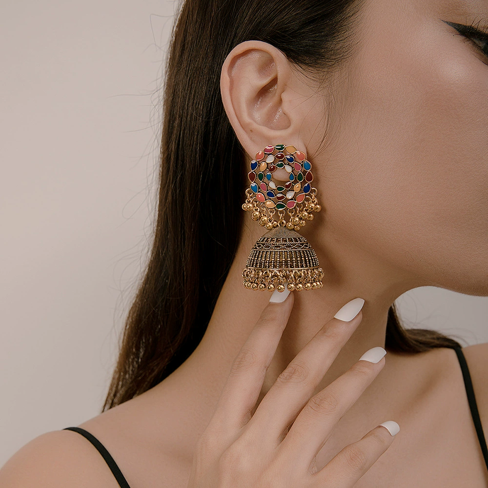 Retro ethnic earrings, India, boho style, ethnic style