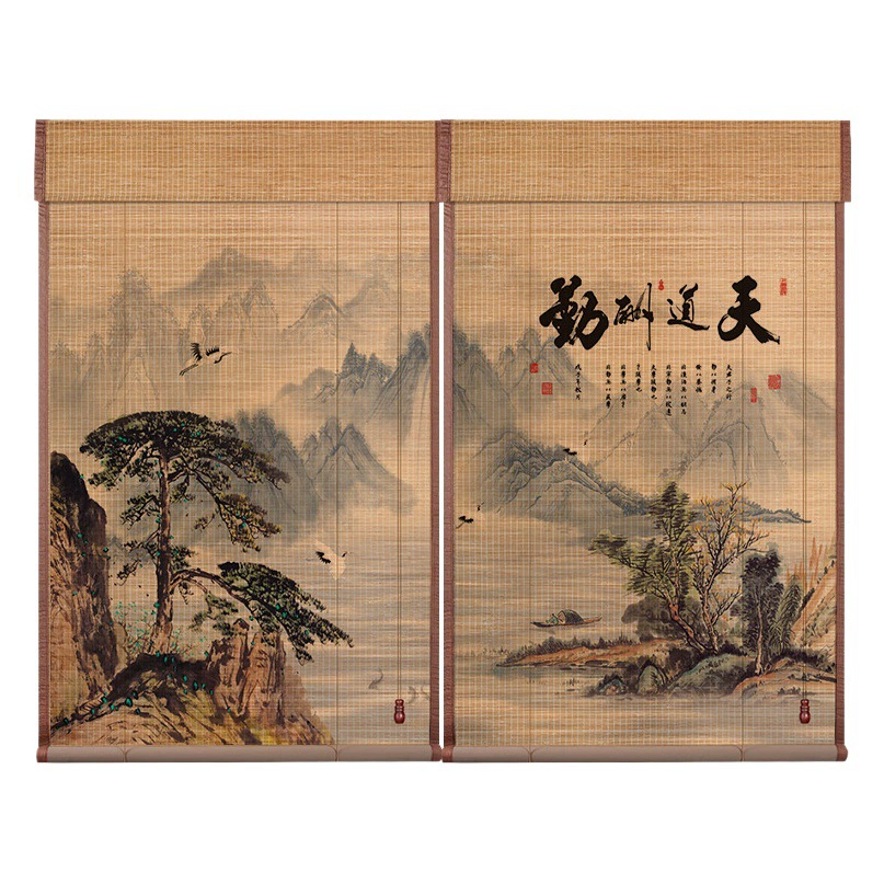 Бамбуковая занавеска с полным затемнением, рулонная штора с принтом пейзажной живописи, занавеска для кабинета, спальни, балкона, офиса, новая занавеска в стиле шинуазри