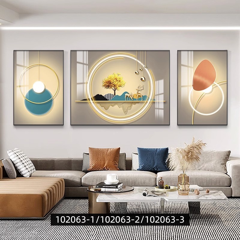 高級感客間装飾画ソファー背景壁掛け画三連画大気現代シンプルで贅沢な壁画|undefined