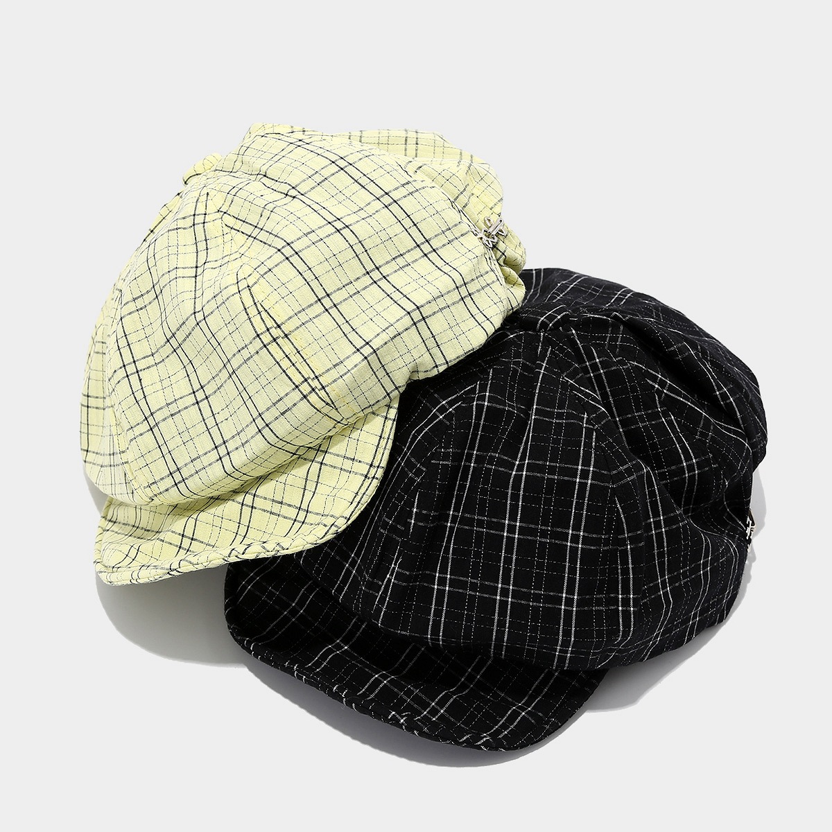 Neue Koreanische Plaid Weiche Baskenmütze Hut frauen Lterary Baumwolle Zeitungsjunge Achteckige Hut – Detail 5
