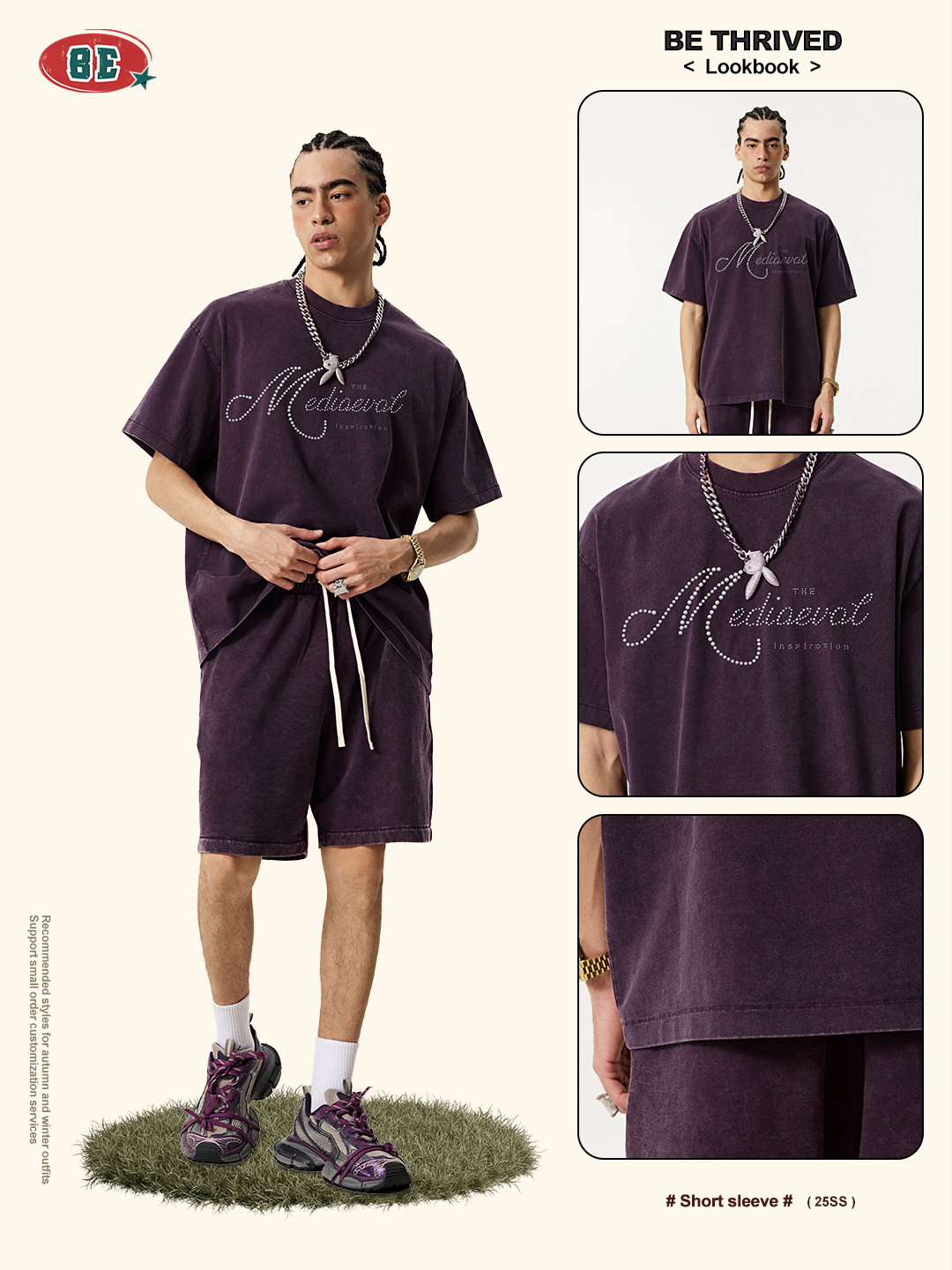 Camiseta de Manga Corta con Perlas para Hombre de Algodón Transpirable Suelto para Uso Casual