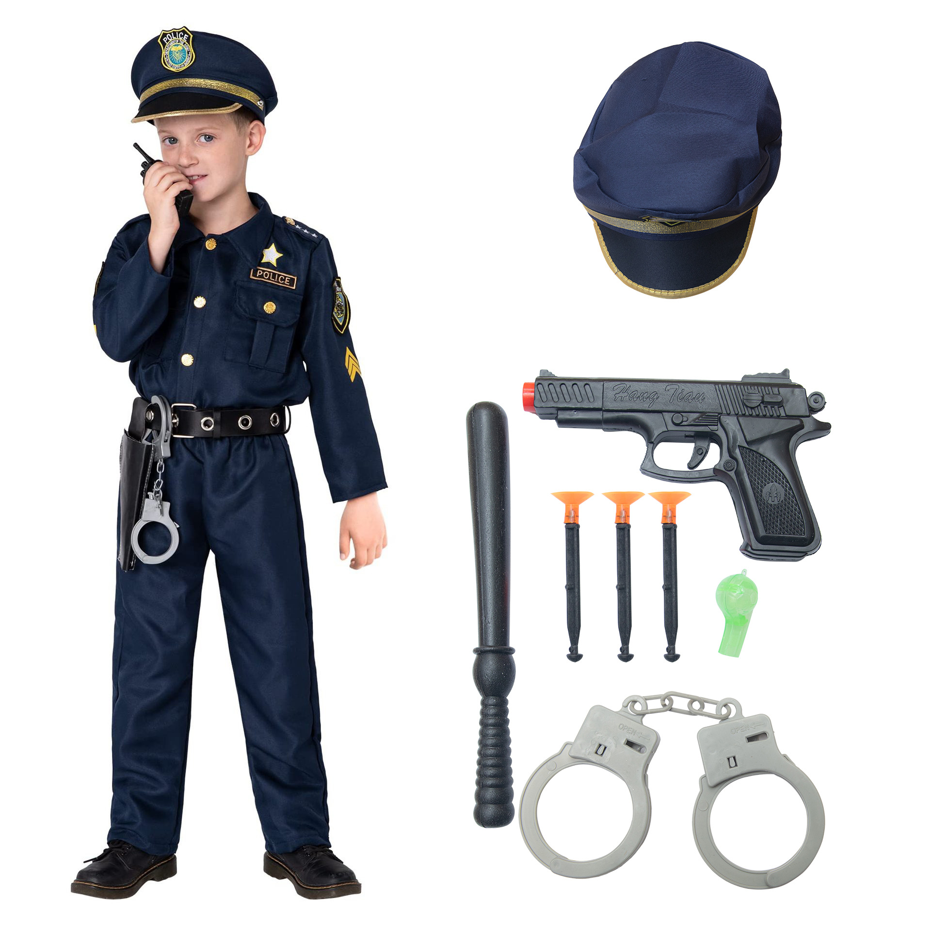 Amazon Hot Sale Halloween Kids US Police Uniform cos Party Costume Props Set Play Costume
