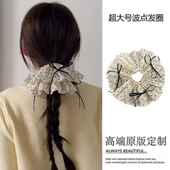 少女裙摆！波点蕾丝蝴蝶结大肠发圈女大号慵懒风双层扎低马尾发饰