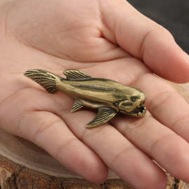 跨境货源仿古董做旧邓氏鱼实心铜黄铜摆件海洋生物铜雕茶宠工艺品