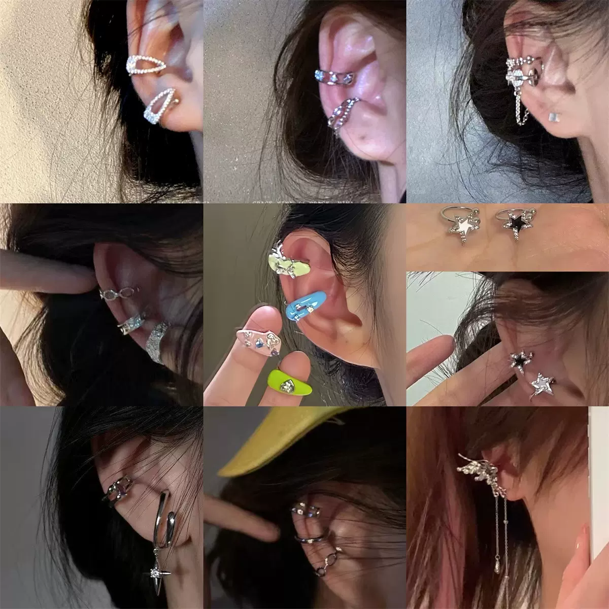 爆款耳夹合集~复古冷淡风锆石耳夹女ins潮酷t甜美无耳洞耳骨夹女