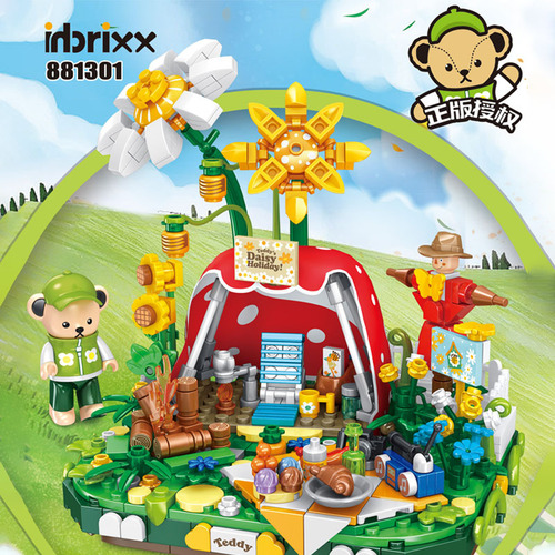 881201-401 Teddy Bear Macaron Strawberry Ice Cream Shop — Autumn Camping Food, Trendy Toys, and Building Blocks